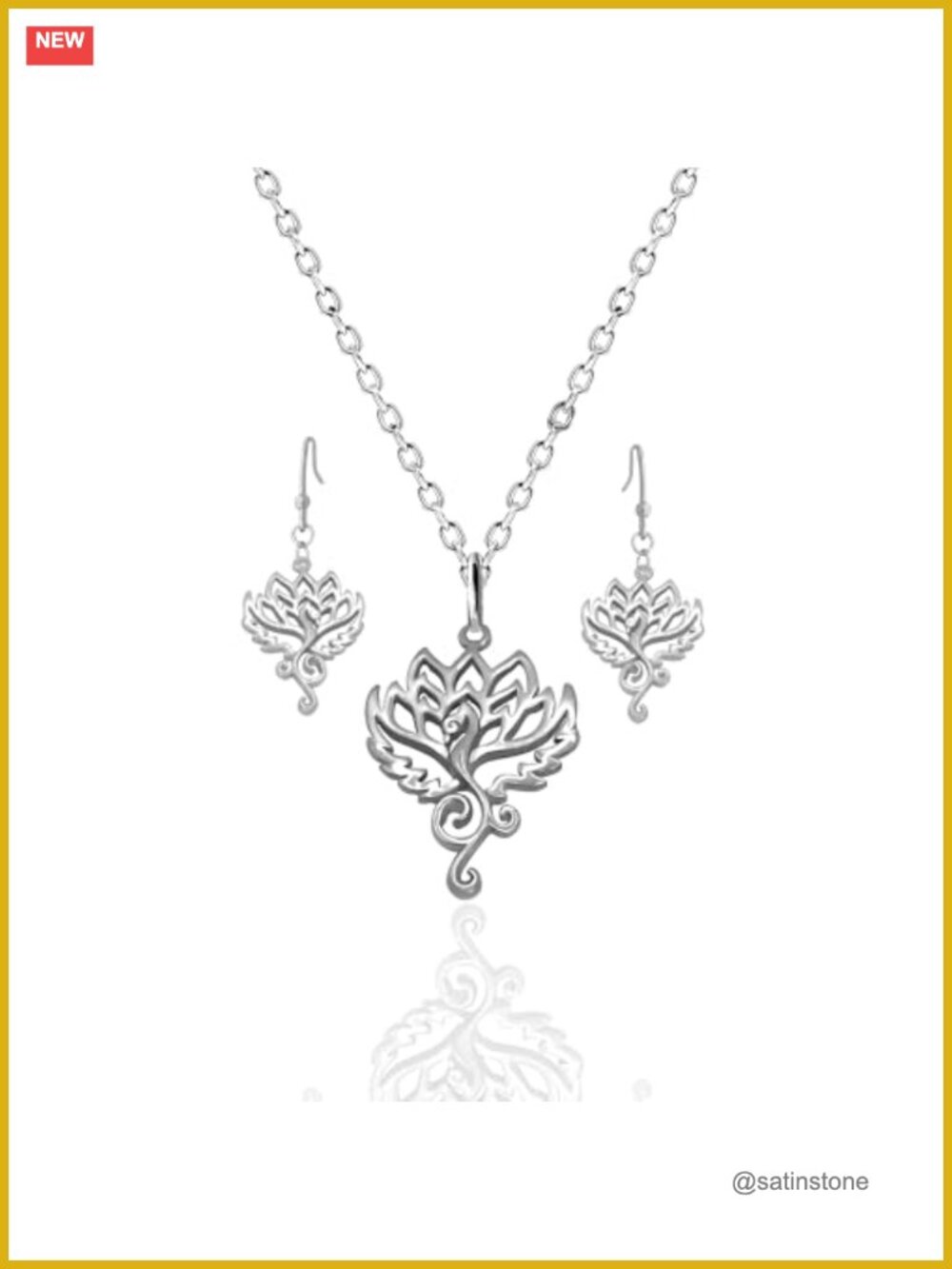 Surgical Steel Phoenix Om Lotus Pendant Necklace Adjustable 18-22"